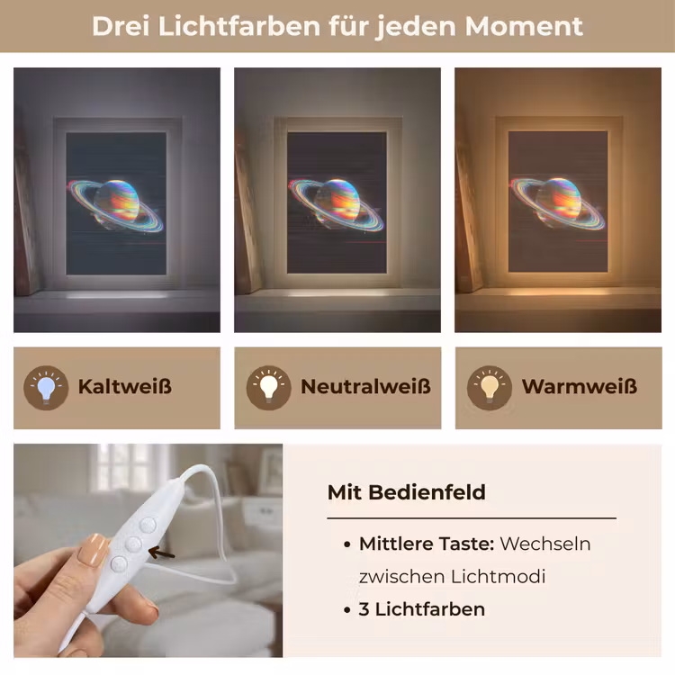 Planeet - Cirkel - Kleurrijk Light Box met kabel (Tafellamp) klein -USP_lichtkleurDE