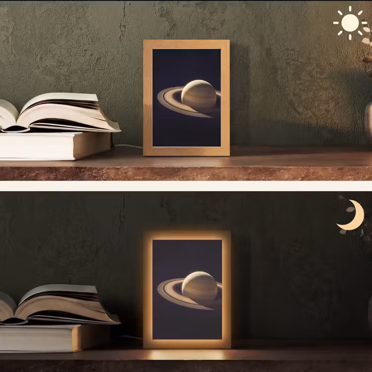 Tischlampe - Planet – Ringe – Weltraum - Planeet - Ringen - Ruimte Light Box met kabel (Tafellamp) klein