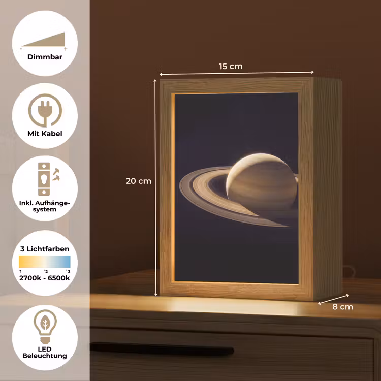 Tischlampe - Planet – Ringe – Weltraum - Planeet - Ringen - Ruimte Light Box met kabel (Tafellamp) klein