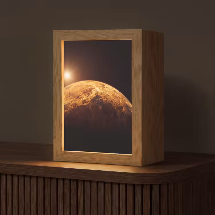 Tischlampe - Planet – Weltraum – Orange - Planeet - Ruimte - Oranje Light Box met kabel (Tafellamp) klein
