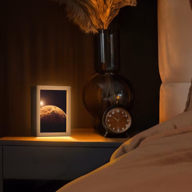 Tischlampe - Planet – Weltraum – Orange - Planeet - Ruimte - Oranje Light Box met kabel (Tafellamp) klein