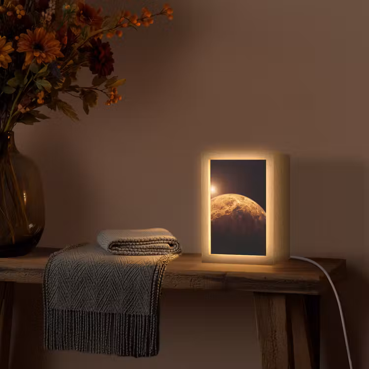 Tischlampe - Planet – Weltraum – Orange - Planeet - Ruimte - Oranje Light Box met kabel (Tafellamp) klein