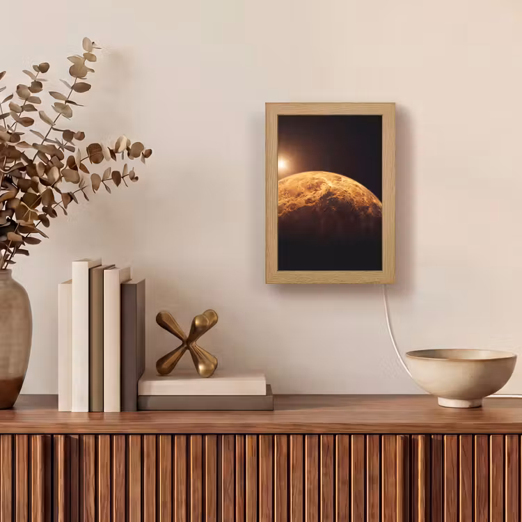 Tischlampe - Planet – Weltraum – Orange - Planeet - Ruimte - Oranje Light Box met kabel (Tafellamp) klein
