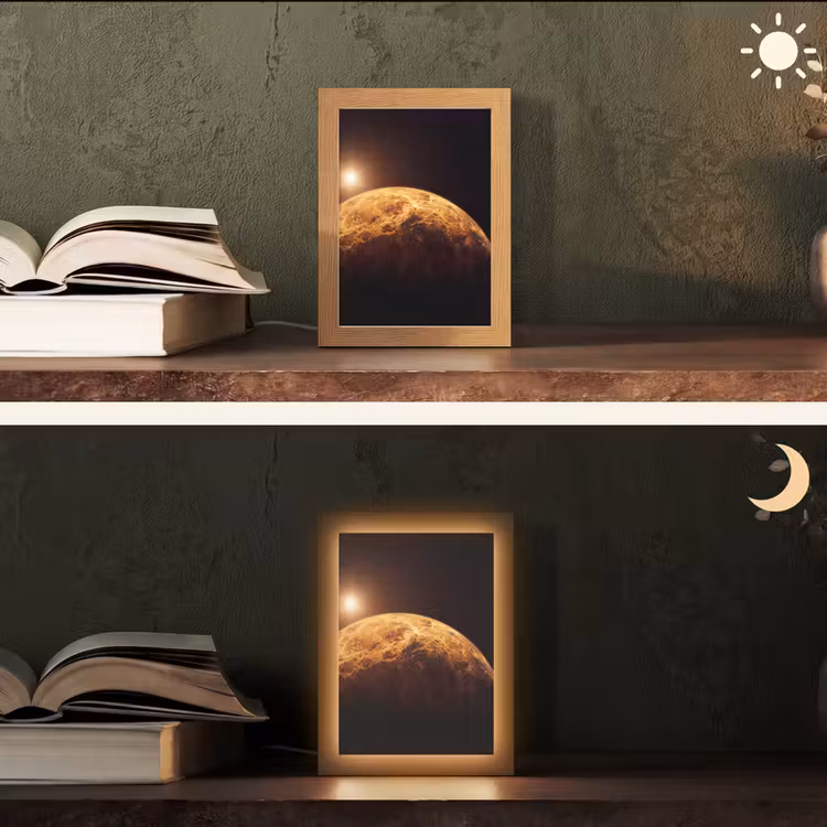 Tischlampe - Planet – Weltraum – Orange - Planeet - Ruimte - Oranje Light Box met kabel (Tafellamp) klein