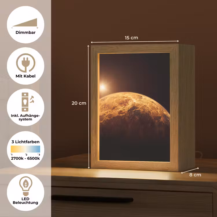 Tischlampe - Planet – Weltraum – Orange - Planeet - Ruimte - Oranje Light Box met kabel (Tafellamp) klein