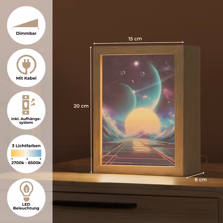 Planeten - Neon - Berglandschap - Zon Light Box met kabel (Tafellamp) klein -USP_DE