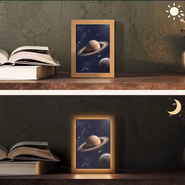 Planeten - Saturnus - Ruimte Light Box met kabel (Tafellamp) klein -sfeer3