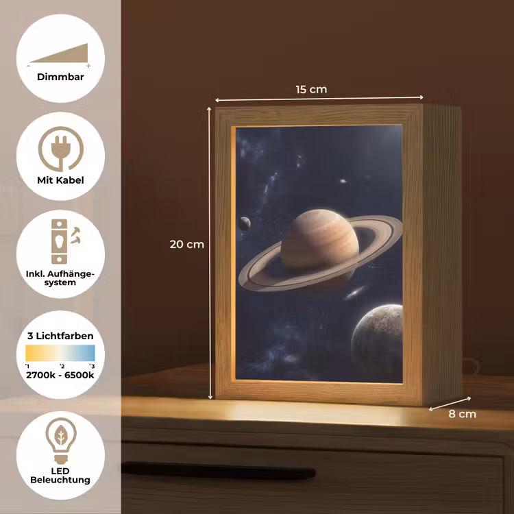 Planeten - Saturnus - Ruimte Light Box met kabel (Tafellamp) klein -USP_DE