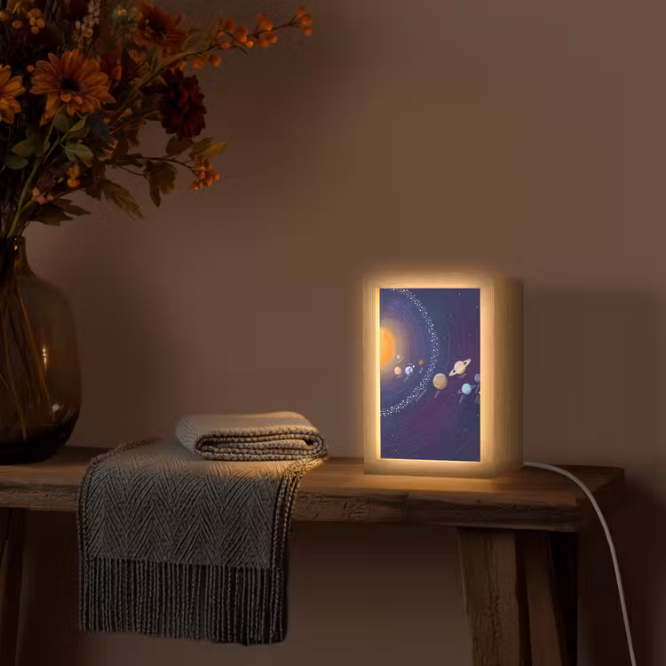 Planetenstelsel - Ruimte - Illustratie Light Box met kabel (Tafellamp) klein -sfeer4