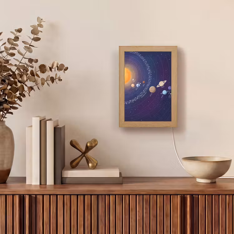 Planetenstelsel - Ruimte - Illustratie Light Box met kabel (Tafellamp) klein -sfeer2