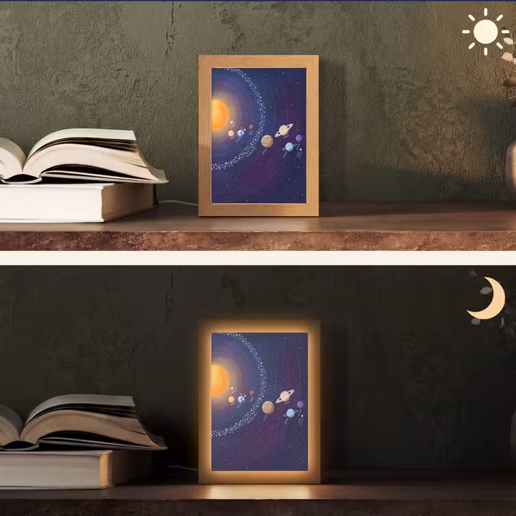 Planetenstelsel - Ruimte - Illustratie Light Box met kabel (Tafellamp) klein -sfeer3