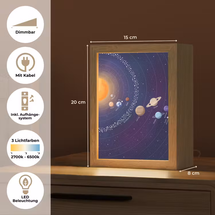 Planetenstelsel - Ruimte - Illustratie Light Box met kabel (Tafellamp) klein -USP_DE