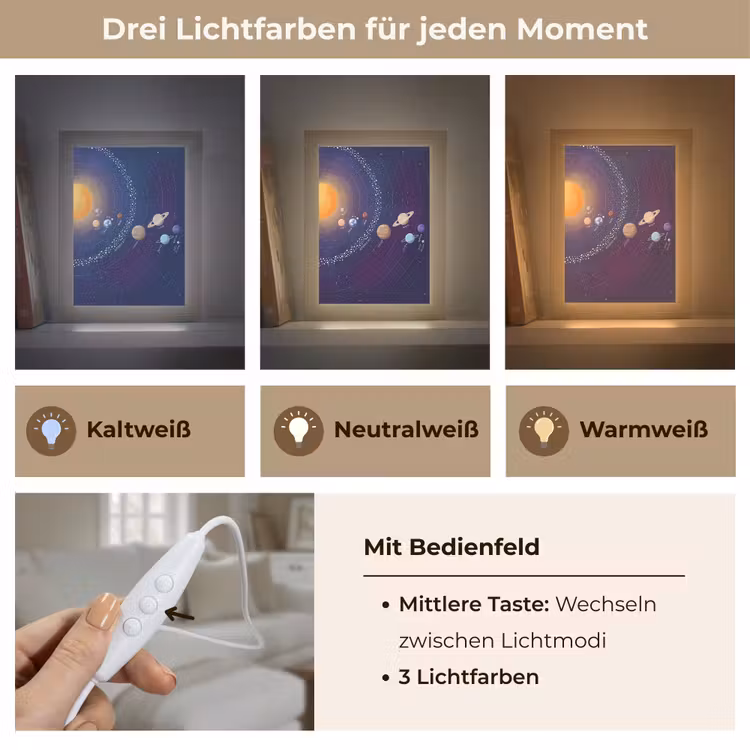 Planetenstelsel - Ruimte - Illustratie Light Box met kabel (Tafellamp) klein -USP_lichtkleurDE