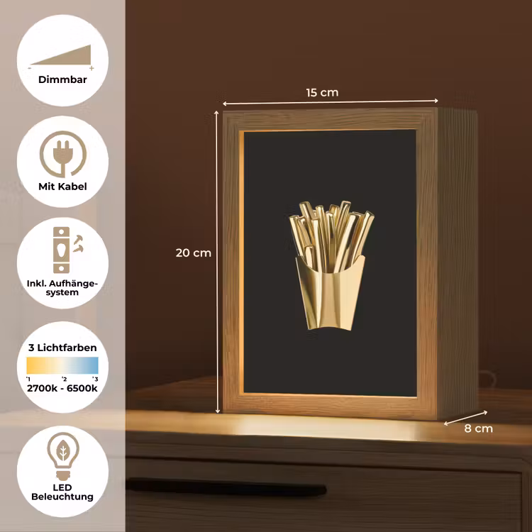Friet - Goud - Chrome - Eten Light Box met kabel (Tafellamp) klein -USP_DE