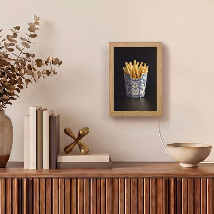 Friet - Porselein - Delfts blauw - Eten Light Box met kabel (Tafellamp) klein -sfeer2