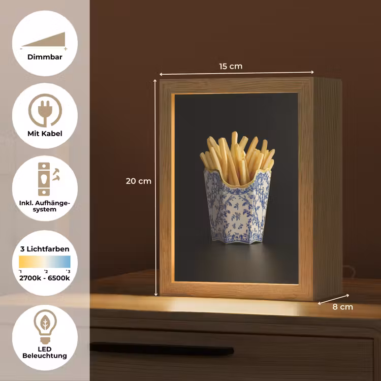 Friet - Porselein - Delfts blauw - Eten Light Box met kabel (Tafellamp) klein -USP_DE