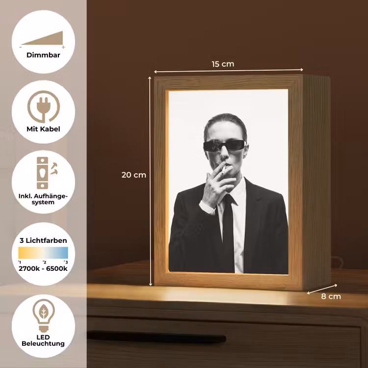 Portret - Pak - Roken - Zwart - Wit - Stoer Light Box met kabel (Tafellamp) klein -USP_DE