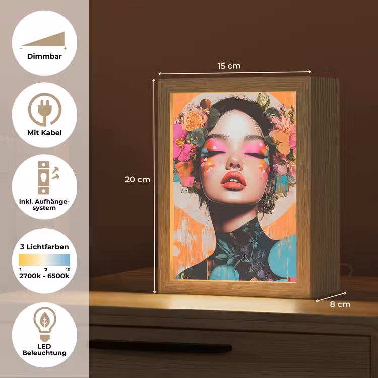 Portret - Vrouw - Abstract - Bloemen Light Box met kabel (Tafellamp) klein -USP_DE