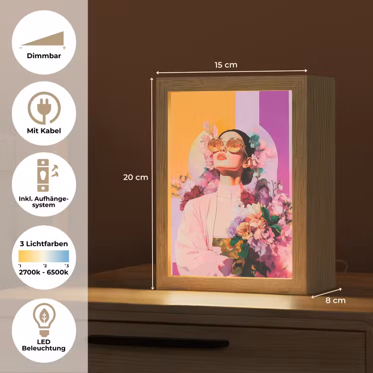 Portret - Vrouw - Abstract - Bloemen Light Box met kabel (Tafellamp) klein -USP_DE