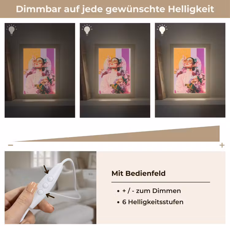 Portret - Vrouw - Abstract - Bloemen Light Box met kabel (Tafellamp) klein -USP_dimbaarDE