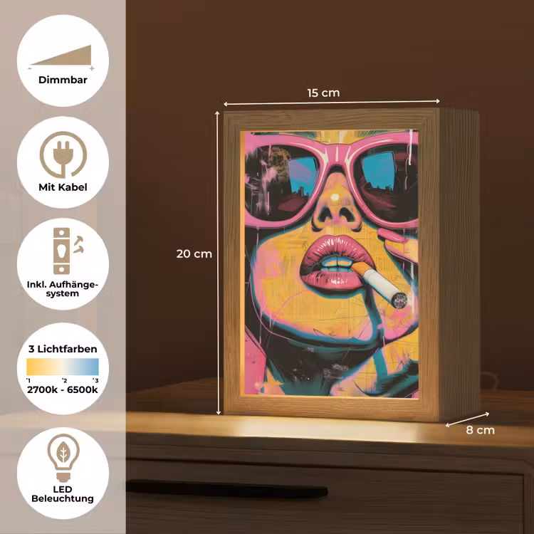 Portret - Vrouw - Abstract - Zonnebril Light Box met kabel (Tafellamp) klein -USP_DE