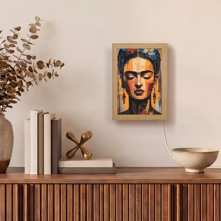 Portret - Vrouw - Bloemen Light Box met kabel (Tafellamp) klein -sfeer2