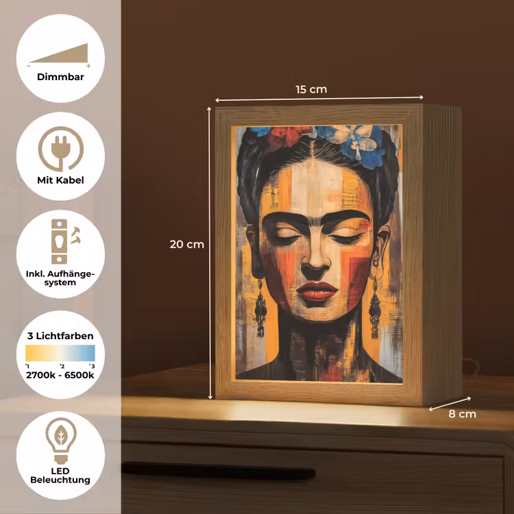 Portret - Vrouw - Bloemen Light Box met kabel (Tafellamp) klein -USP_DE
