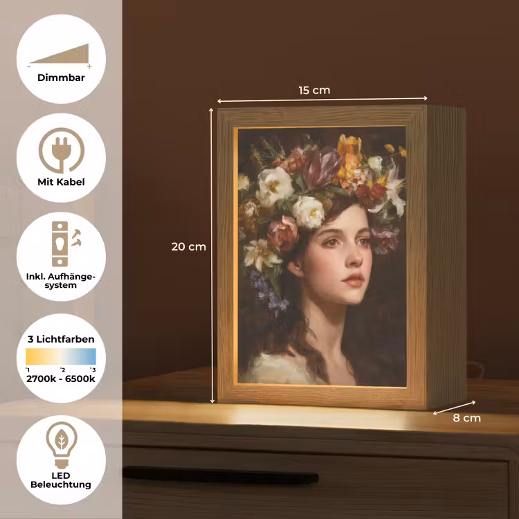 Portret - Vrouw - Bloemen Light Box met kabel (Tafellamp) klein -USP_DE