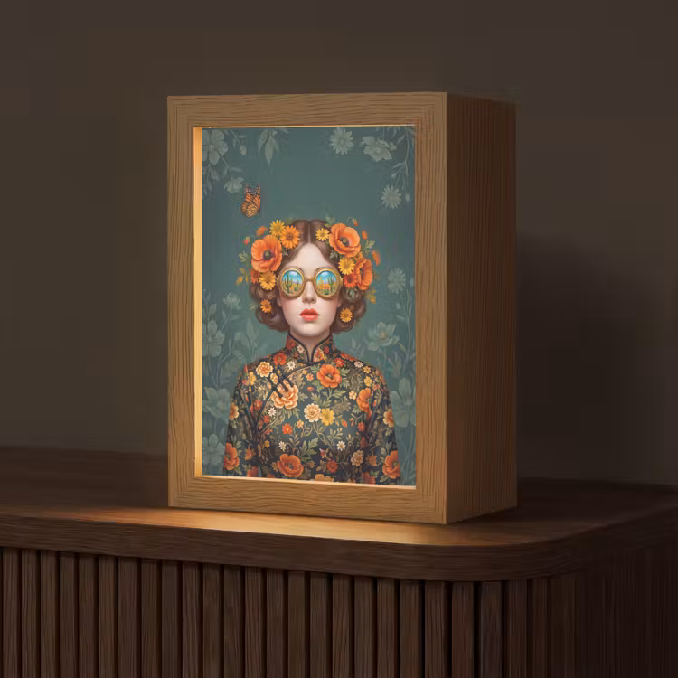 Portret - Vrouw - Kleurrijk - Expressief Light Box met kabel (Tafellamp) klein -z3d_website