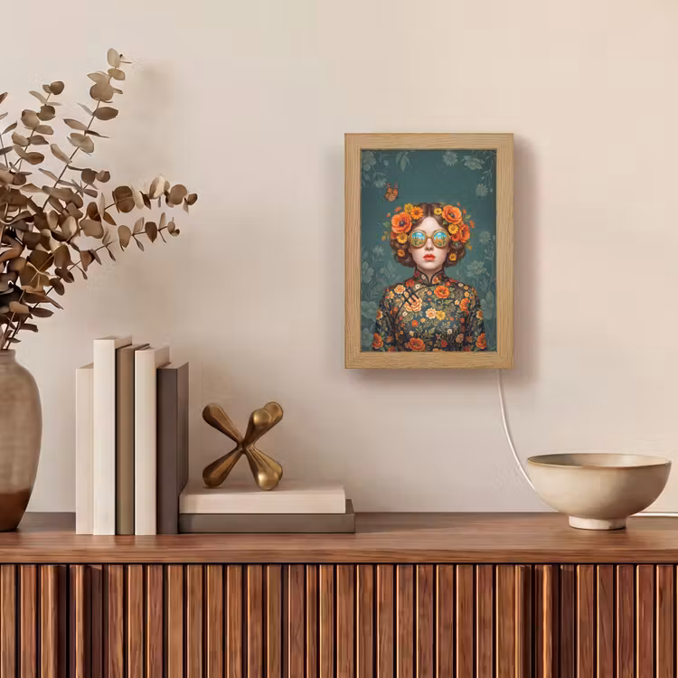 Portret - Vrouw - Kleurrijk - Expressief Light Box met kabel (Tafellamp) klein -sfeer2