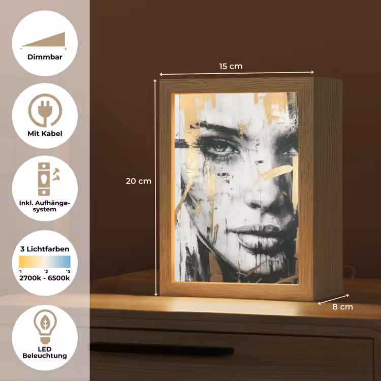 Portret - Vrouw - Penseelstreken - Goud Light Box met kabel (Tafellamp) klein -USP_DE
