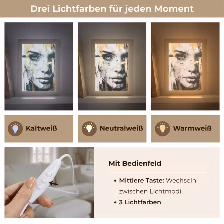 Portret - Vrouw - Penseelstreken - Goud Light Box met kabel (Tafellamp) klein -USP_lichtkleurDE