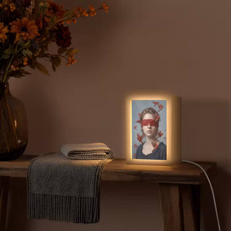 Portret - Krachtig - Rood Light Box met kabel (Tafellamp) klein -sfeer4
