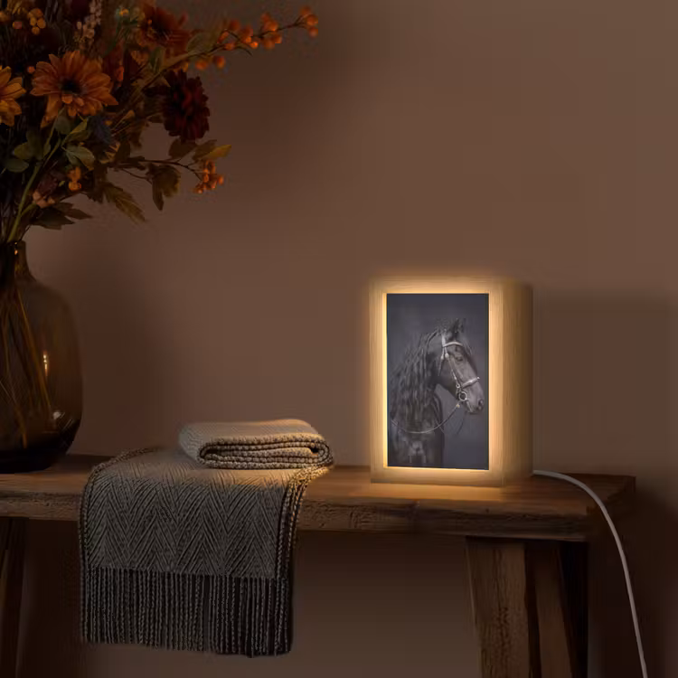 Portret - Paard - Donker Light Box met kabel (Tafellamp) klein -sfeer4