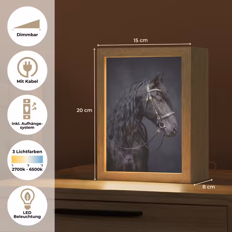 Portret - Paard - Donker Light Box met kabel (Tafellamp) klein -USP_DE