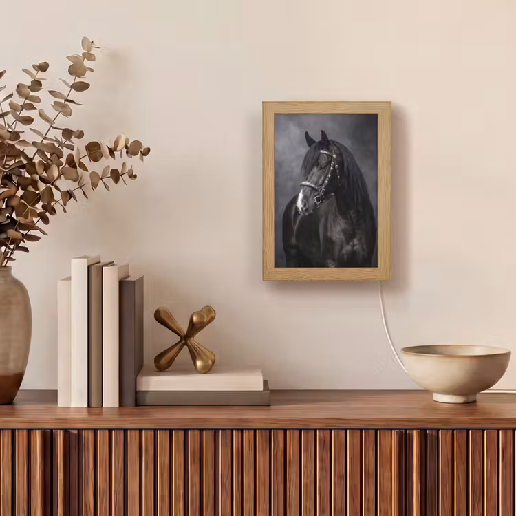 Portret - Paard - Zwart Light Box met kabel (Tafellamp) klein -sfeer2