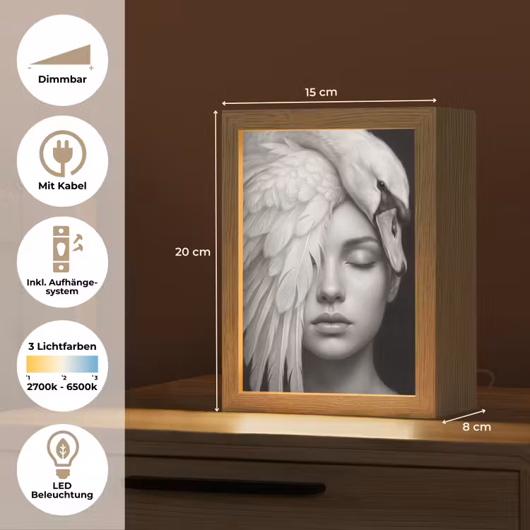 Portret - Zwaan - Zwart - Wit Light Box met kabel (Tafellamp) klein -USP_DE