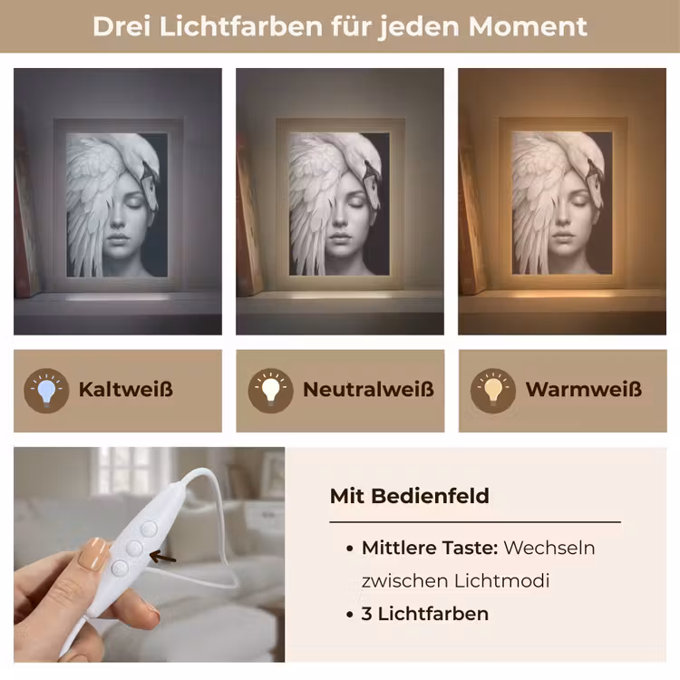 Portret - Zwaan - Zwart - Wit Light Box met kabel (Tafellamp) klein -USP_lichtkleurDE