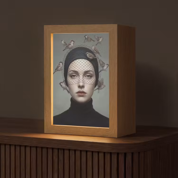 Portret - Vogels - Zwart Light Box met kabel (Tafellamp) klein -z3d_website