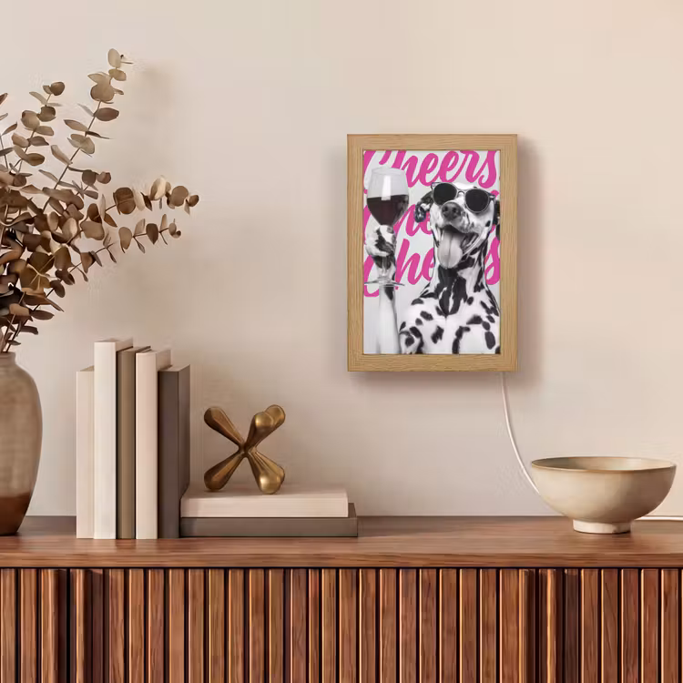 Cheers - Hond - Roze - Wijn Light Box met kabel (Tafellamp) klein -sfeer2