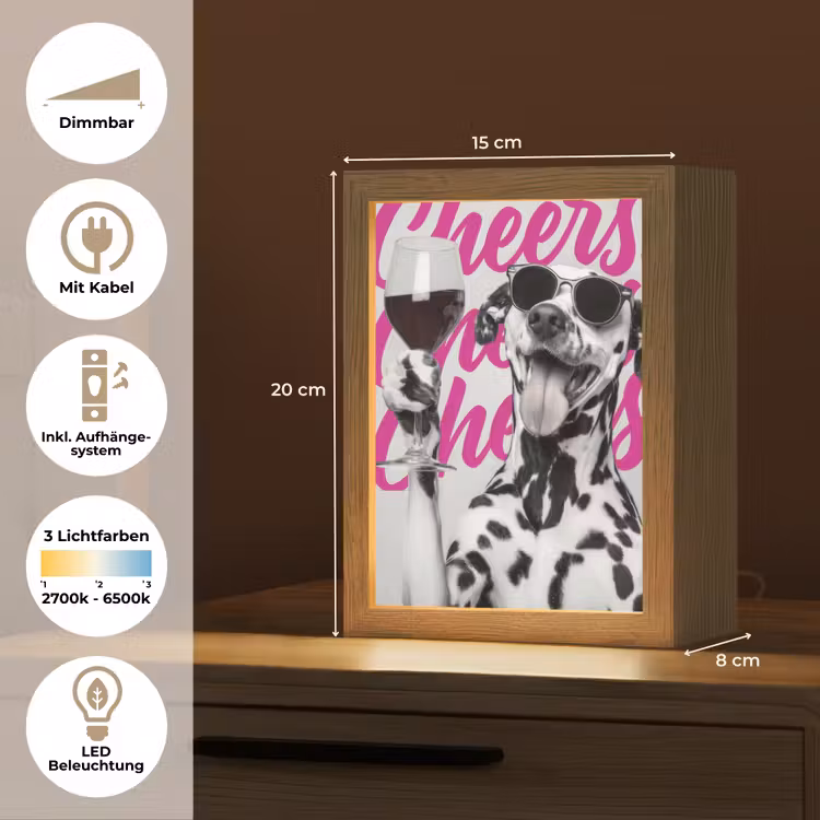 Cheers - Hond - Roze - Wijn Light Box met kabel (Tafellamp) klein -USP_DE