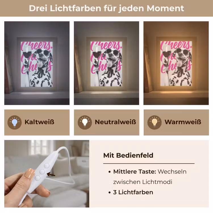 Cheers - Hond - Roze - Wijn Light Box met kabel (Tafellamp) klein -USP_lichtkleurDE