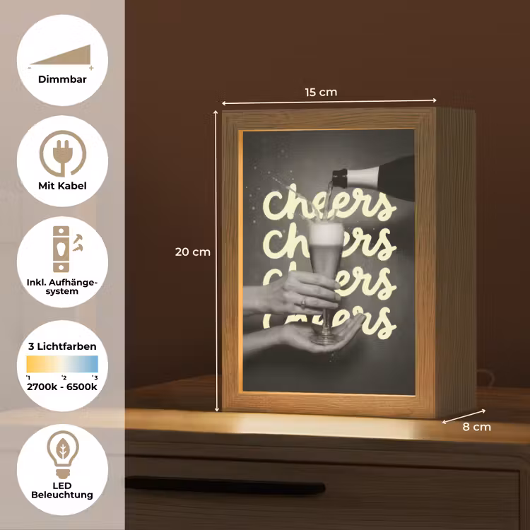 Cheers - Wijn - Zwart - Wit Light Box met kabel (Tafellamp) klein -USP_DE