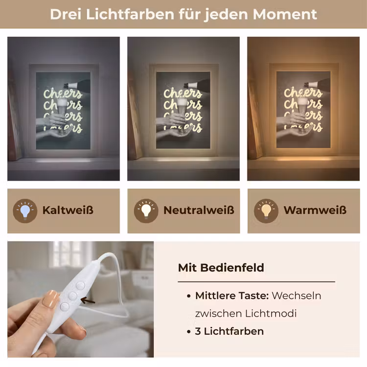 Cheers - Wijn - Zwart - Wit Light Box met kabel (Tafellamp) klein -USP_lichtkleurDE