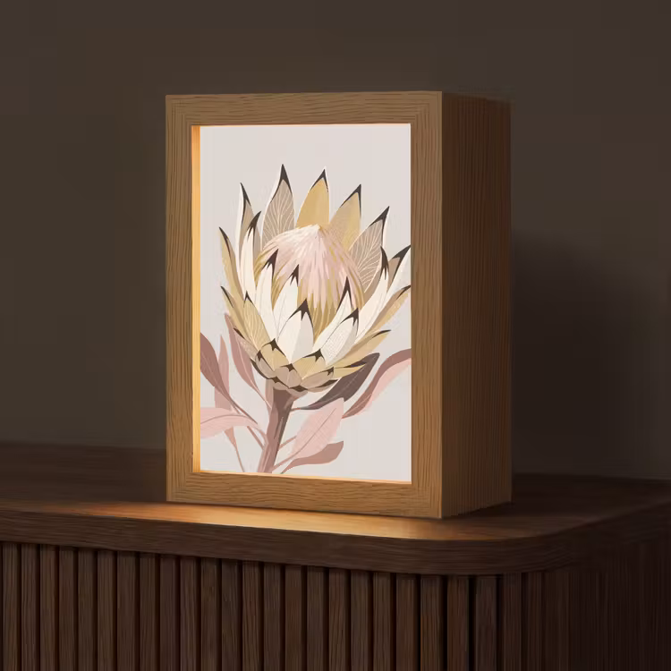 Protea - Bloem - Botanisch - Beige Light Box met kabel (Tafellamp) klein -z3d_website