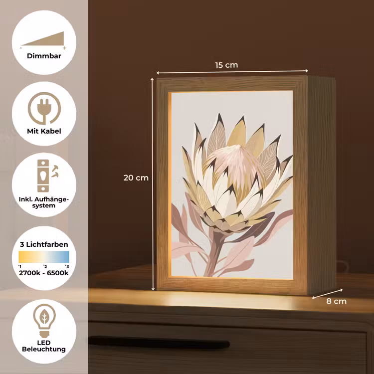 Protea - Bloem - Botanisch - Beige Light Box met kabel (Tafellamp) klein -USP_DE