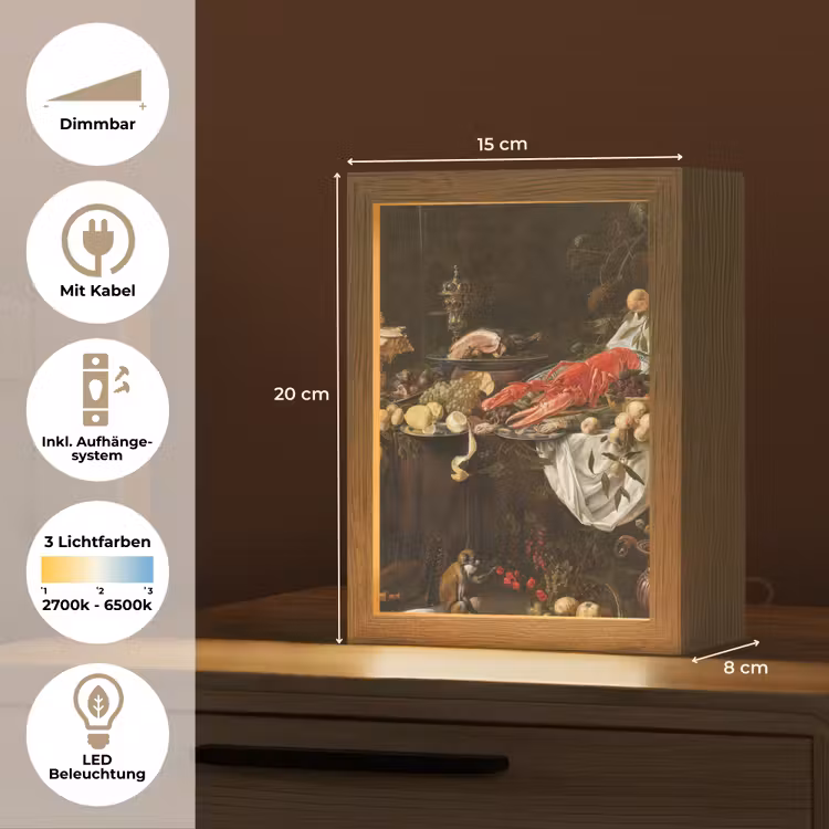 Pronkstilleven - Adriaen van Utrecht - Olieverf Light Box met kabel (Tafellamp) klein -USP_DE