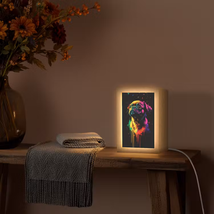 Puck - Hond - Verf - Kleuren Light Box met kabel (Tafellamp) klein -sfeer4