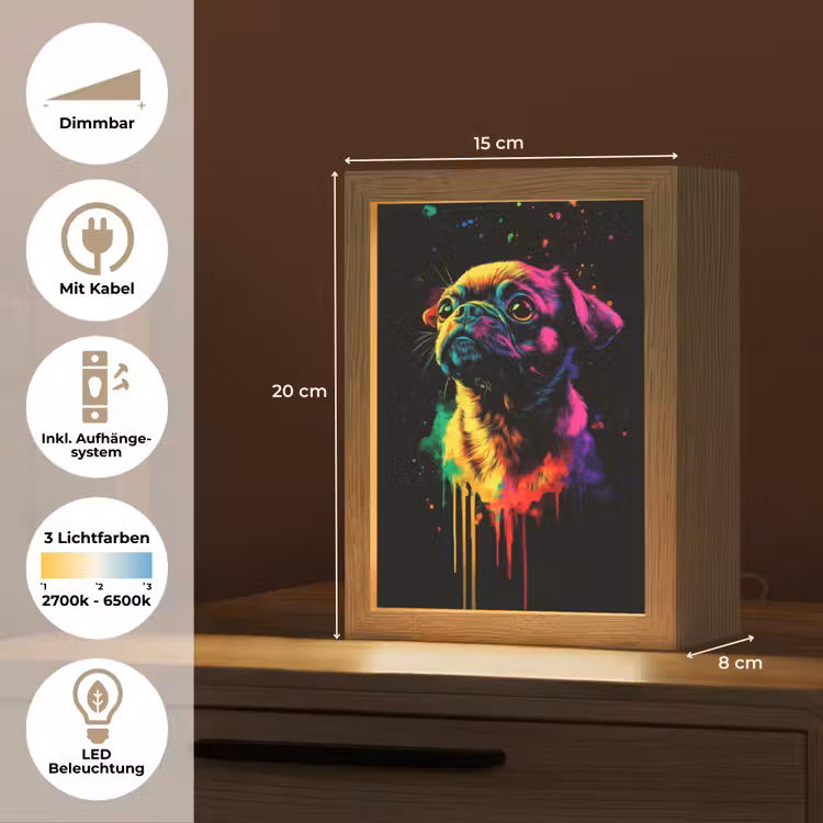Puck - Hond - Verf - Kleuren Light Box met kabel (Tafellamp) klein -USP_DE