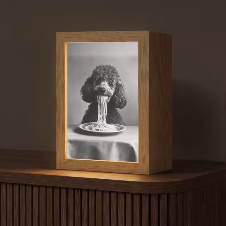 Poedel - Hond - Zwart - Wit - Schattig - Pasta Light Box met kabel (Tafellamp) klein -z3d_website